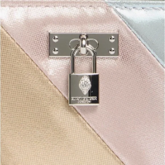 NWT Kurt Geiger Metallic Suede Leather Stripe Brixton Lock Zip Wallet - Picture 7 of 12